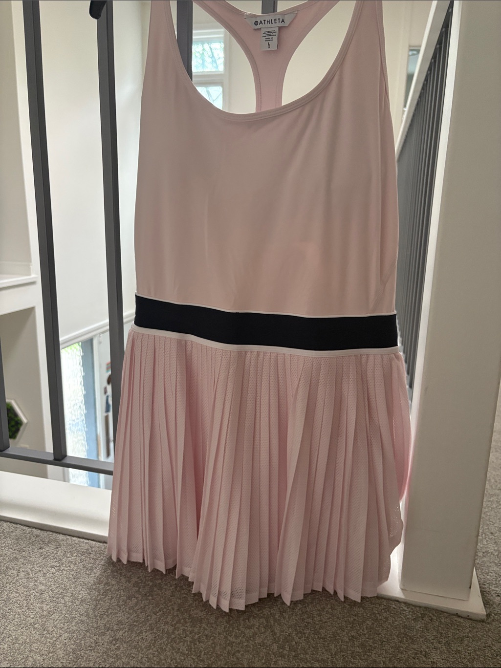 Athleta Pale Pink Racerback Tennis Dress With Black Waistband